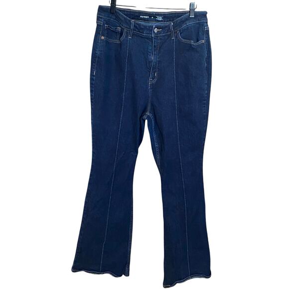 Old Navy Higher High-Rise Flare Jeans Size 14 Dark Wash Clean Rinse pintuck - Picture 1 of 7